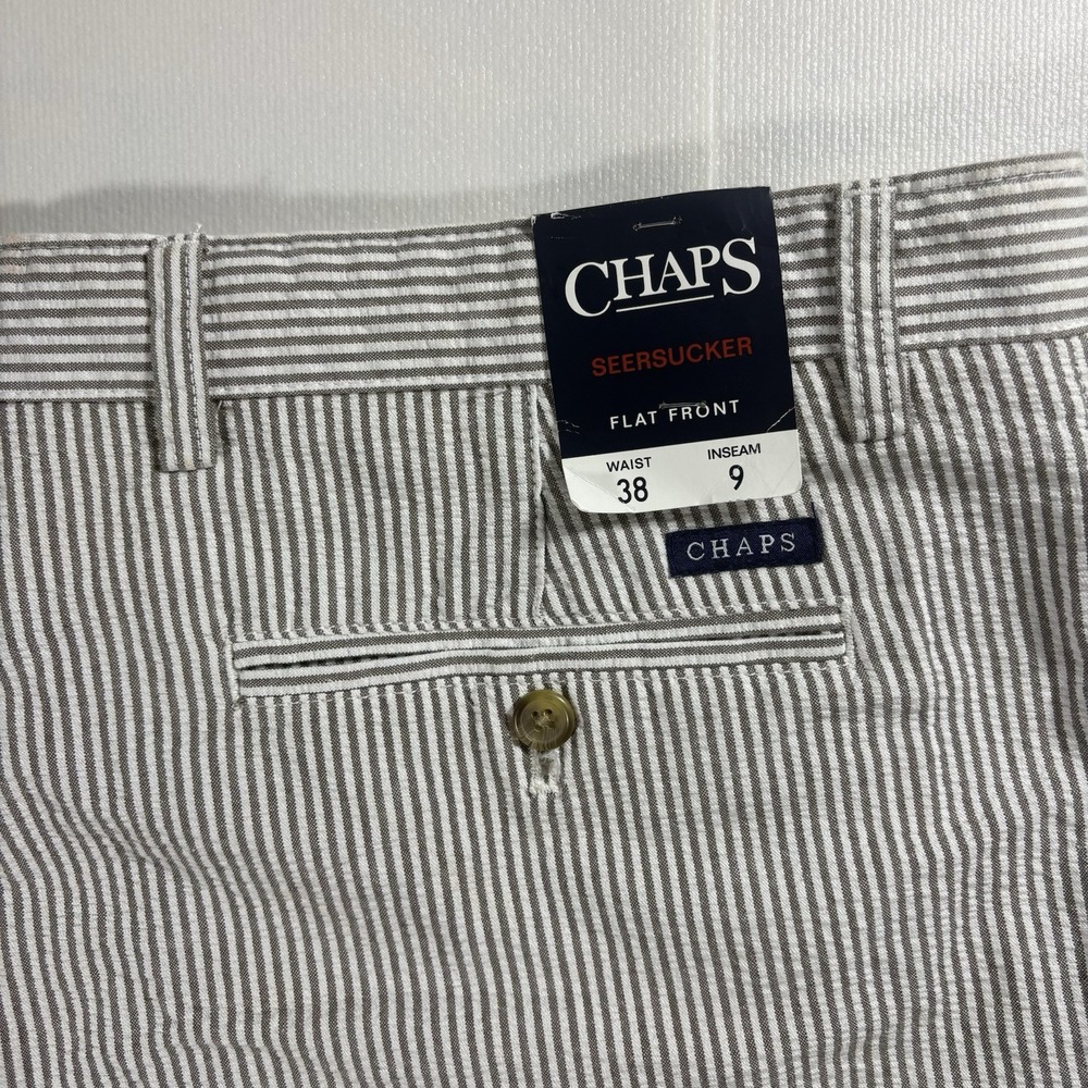 Chaps Seersucker Flat Front Shorts Men's 38x9 Gray White Stripe Cotton Preppy - Picture 4 of 5